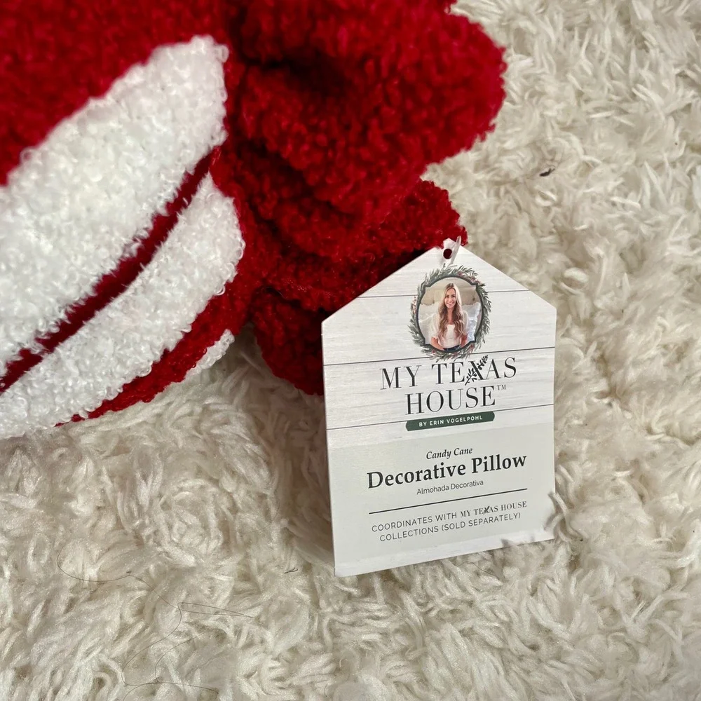 My Texas House Candy Cane‎ Decorative Pillow Christmas Holiday Chenille Plush
